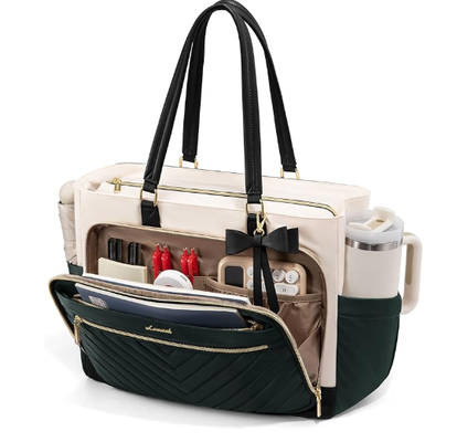 Lunch Tote Bag for Women, Insulated Lunch Bag with Laptop Compartment, Large Capacity Work Tote with Cup Holder, Water Resistant Insulated Bag Leakproof for Teacher Nurse, Office, 15.6 Inch