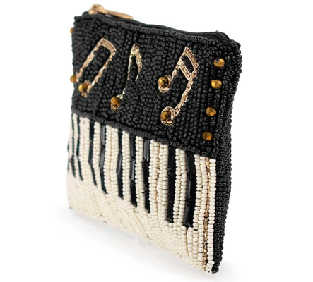 Play it Again Coin Purse Eye catching butterfly coin bag with bold beadwork floral patterns playful tassel key ring and zipper closure perfect for small essentials