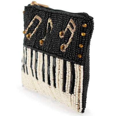 Play it Again Coin Purse Eye catching butterfly coin bag with bold beadwork floral patterns playful tassel key ring and zipper closure perfect for small essentials