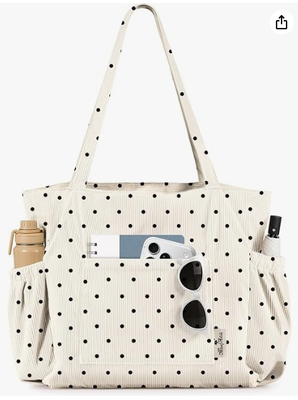 Miss Adola Cute Corduroy Tote Bag for Women Multi-Pocket with Zipper حجم بزرگ کیف شانه ای برای کار، سفر و خرید